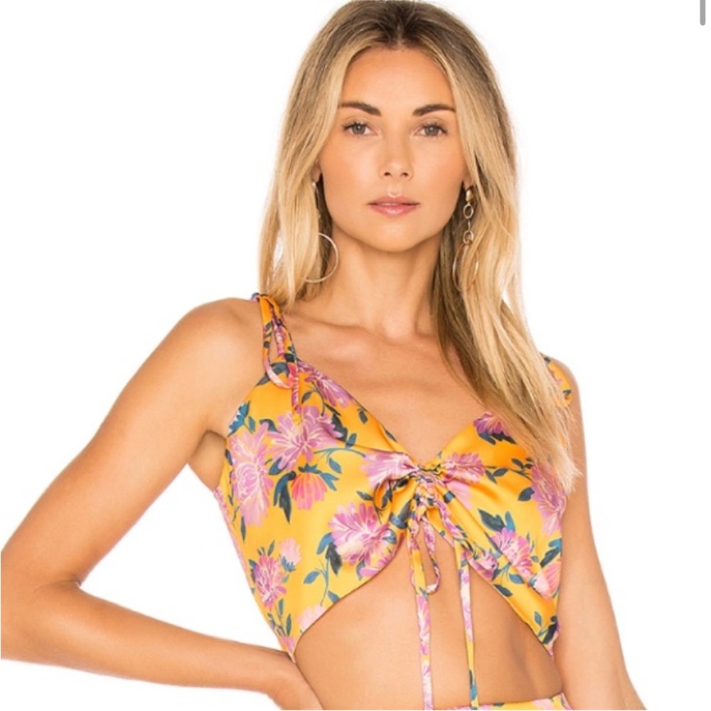 Lovers + Friends Satin Floral Crop Top Size Small